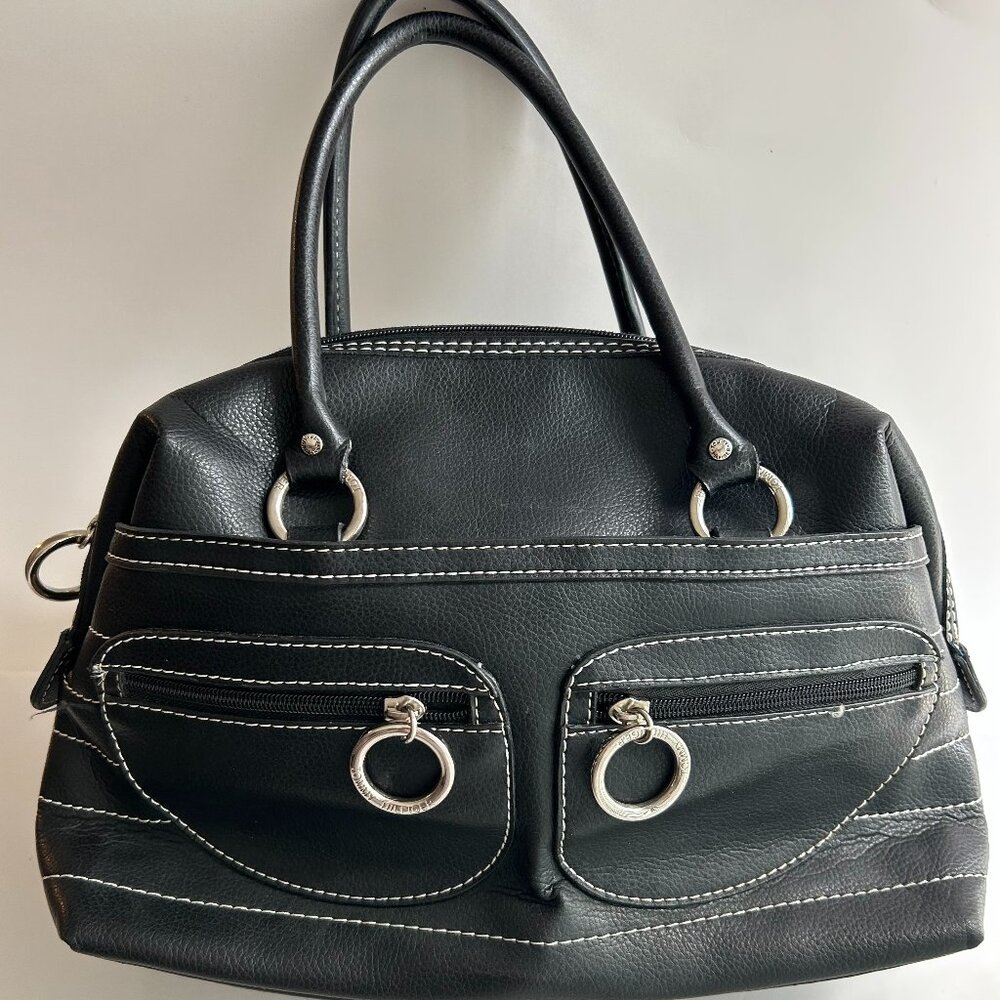 Tommy Hilfiger Vintage Black Faux Leather Bag Lime Green Lining NWOT